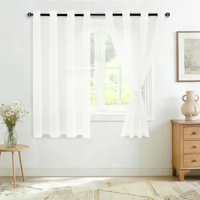 Produktbild von Voile Gardinen 145x140 cm, 2er Set, weiß, mit Ösen, für Wohnzimmer