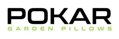 The image displays the brand name 'POKAR' in large black letters, with 'GARDEN PILLOWS' in smaller green letters below it.