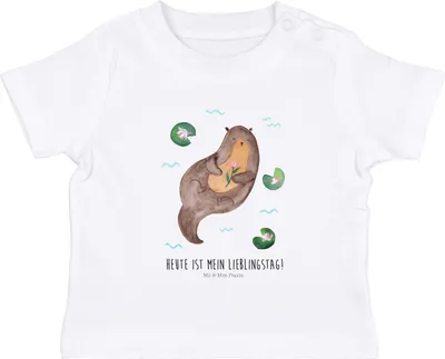 Produktbild von Mr. & Mrs. Panda Babyshirt Otter Seerose 0. - 6. Monat - Weiß - Geschenk, Wasser, Seeotter,  Baby T-Shirt, Fluss, Shirt, Lieblingstag
