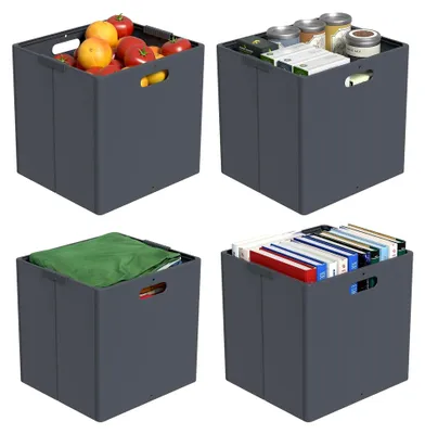 Produktbild von Set aus 4 faltbaren Aufbewahrungswürfeln aus Kunststoff, grau