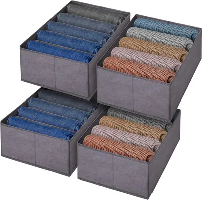 Produktbild von Faltbarer Schubladen-Organizer, Schrank-Unterwäsche-Organizer, Faltbox aus Stoff für Unterwäsche, Kleidung, Schals, BHs, Socken, Krawatten, hellgrau