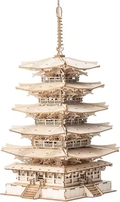 Produktbild von 3D Holzpuzzle Bausatz für Erwachsene 5 Etagen Pagode Modellbau