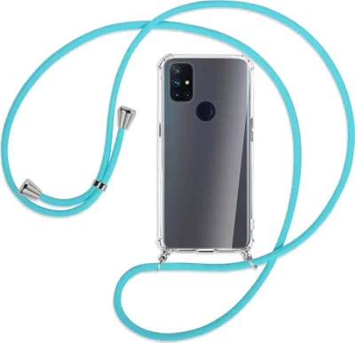 Produktbild von Handykette Backcover-Schutzhülle mit Band (Metall silberfarben) für OnePlus Nord N10 5G - türkis
