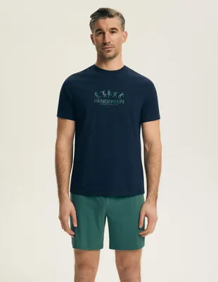 Produktbild von Kurzarm Pyjama Henderson marineblau grün aus 100% Baumwolle L