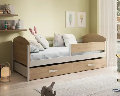 Obrázek produktu pro Dětská postel se zábranou a úložným prostorem 90x200 GEPLORA - bílá / dub