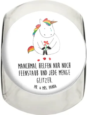 Produktbild von Mr. & Mrs. Panda gewürzglas Einhorn Traurig XL 2000ml - Weiß - Geschenk, Blume, Bonboniere, Frischhaltedose, glasbehälter, Unicorn, Trauer, Kaffeedose, Liebe, Teedose
