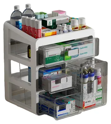 Produktbild von Medikamentenaufbewahrungsbox, Hausapotheke mit 4 Schubladen, große Medikamentenbox, Medizinkoffer, Erste-Hilfe-Set, Schreibtischschublade zur Aufbewahrung