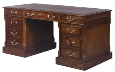 Produktbild von Casa Padrino Luxus Schreibtisch mit Tür und 6 Schubladen Braun / Silber 160 x 80 x H. 79 cm - Büromöbel