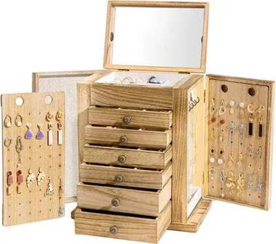 Image de Boîte à bijoux - Rangement pour bijoux - 7 étages - Bois - Naturel
