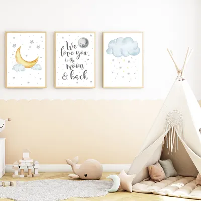 Produktbild von We Love You to the Moon and Back - 3er Set Bilder Kinderzimmer Deko DIN A4 Poster Babyzimmer Wandbilder