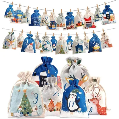 Productafbeelding van Adventskalender vullen, voor kinderen, bedrukt, blauw, afmetingen: 10 x 14 cm + 13 x 18 cm