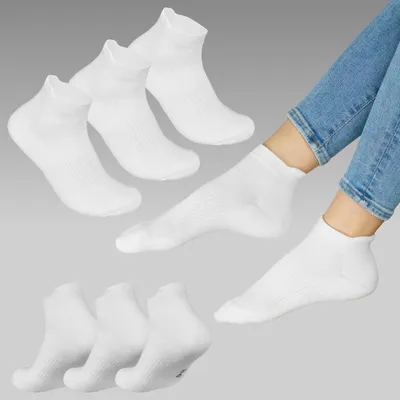 Produktbild von Sneakersocken Uni mit Fersenlasche – Nahtlose Kurzsocken aus Baumwolle Thermosohle atmungsaktiv Knöchelsocken Damen Herren Weiß 6 Paar 35 - 38