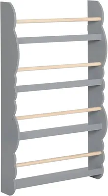 Image de Étagère murale en bois pour livres pour enfants, avec 4 compartiments, de couleur grise, dimensions : 60 x 14,5 x 98 cm
