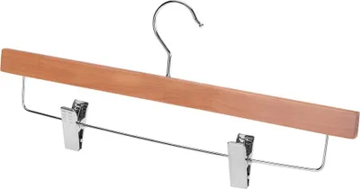 Produktbild von Kleiderbügel aus Holz mit Clips PABLO, 1 Stück, für Kleidung, Hosen, Röcke, mit Metallquerstange