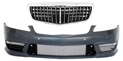 Productafbeelding van Voorbumper voor Mercedes S-klasse W221 05-12, met enkelvoudig rooster voor, S63/S65-look.
