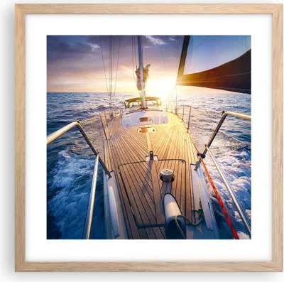 Produktbild von Gerahmtes Poster - Rahmen in heller Eiche - Segelboot Meer - 40x40 cm - Wand Bild - Wanddeko - Wandbilder - Kunstposter - Wandposter - Bilderrahmen - Bilder - Kunstdruck - Wandbild - P2NAC40x40-4076