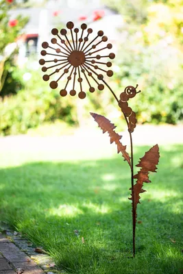 Produktbild von Gartenstecker Pusteblume mit lustiger Raupe aus Edelrost Metall Rost Gartendeko Edelrost rostiger Beetstecker 116cm