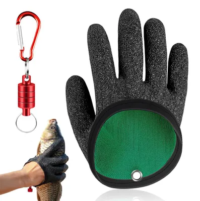 Imagen del producto de Guante protector para la mano derecha – Impermeable y resistente a cortes – Guante de protección contra pinchazos con cierre magnético – Ideal para la pesca y la captura de peces depredadores – Adecuado para la pesca del lucio y el siluro