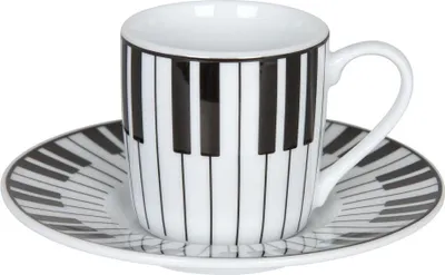 Immagine prodotto di Könitz Piano Espresso, Espressotasse, Tasse, Untertasse, Kaffeetasse, Porzellan, Weiß / Schwarz, 85 ml, 11 5 053 2302