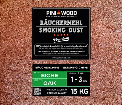 Produktbild von PINI 15 Kg Räucherchips Eiche 1-3 mm Smoking Chips Räucherspäne