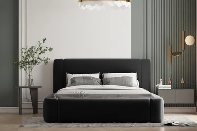 Produktbild von Polsterbett OLAF 140 x 200  mit Matratze, Bettkasten und Lattenrost. Farbe: Schwarz