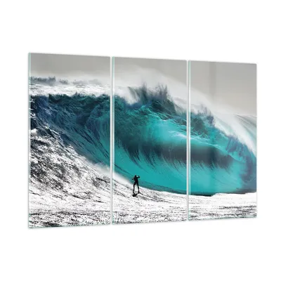 Produktbild von Bilder auf glas - 3 Teile - Surfen Welle Türkis - 165x110cm - Glasbilder - Wandbilder - Bilder - zum Aufhängen bereit - Wanddekoration aus Glas - Glas Bilder - Wandbild auf Glas - GCE165x110-4351