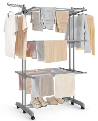 Imagen del producto de SONGMICS, tendedero para ropa, 4 niveles, con alas plegables, con ruedas – color gris pardo, secador de pie plegable