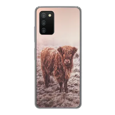 Produktbild von MuchoWow® Handyhülle Schutzhülle Hülle für Samsung Galaxy A03s Schottische Highlander - Schnee - Sonne Silikon Softcase Handy Hülle - Schutz