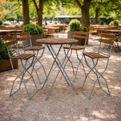 Immagine prodotto di Set da giardino per birra tavolo bar + 4 sgabelli bar pieghevoli in acacia 80x80x110cm