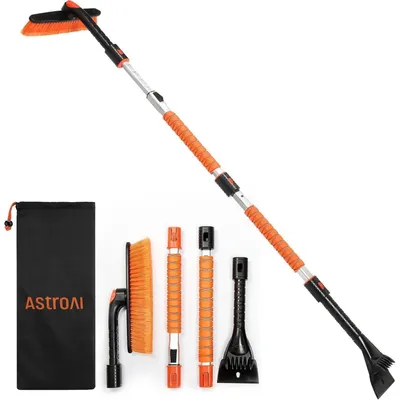 Image de AstroAI Gratte-glace voiture avec balai 158cm de long - Balai à neige gratte-glace 360° - manche mousse