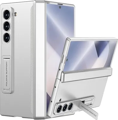 Image de Etui pour Samsung Galaxy Z Fold 6, protection magnétique de la charnière, housse tout compris avec protection de l'écran et support argenté