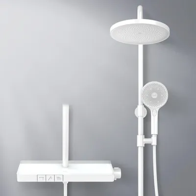 Immagine prodotto di Sistema doccia EMKE con termostato 38℃ - set di rubinetteria per doccia in acciaio inox, doccetta a 3 getti, pannello doccia, doccia a pioggia, rubinetteria per vasca e doccia, bianco F22