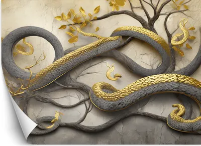 Produktbild von Vlies fototapete Goldener Schlangenzweig Abstrakt 350x245 cm Feeby Gold inkl. Kleber einfache Montage