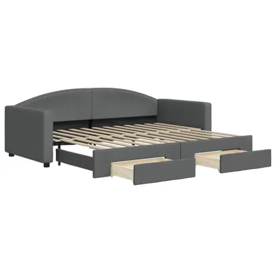 Produktbild von vidaXL Tagesbett Ausziehbar mit Schubladen Dunkelgrau 90x200 cm Stoff