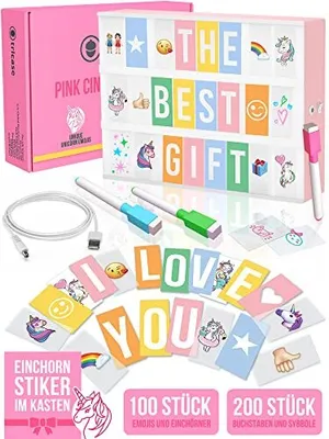 Produktbild von Lightbox Rosa A4 mit 312 Buchstaben & Emoji & 3 Marker, USB - Led Light Box Deko-Lichter - Leuchtschild Buchstaben Tafel Geschenke für Frauen & Mädchen Weihnachten & Geburtstage