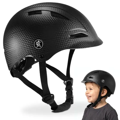 Immagine prodotto di Casco da bicicletta e monopattino per bambini, leggero (300 g), nero, taglia S (46-56 cm), con 9 prese d'aria, per bambini dai 2 agli 8 anni