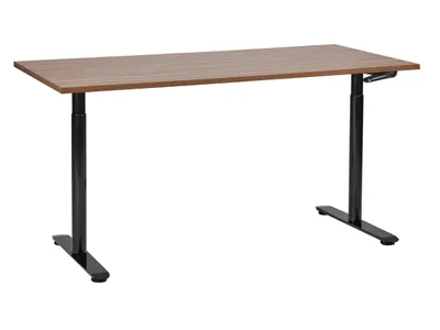 Zdjęcie produktu dla BELIANI Regulowane biurko blat ciemnobrązowy czarna stalowa rama 160 x 72 cm ręczna zmiana wysokości okrągłe nóżki nowoczesny design biuro