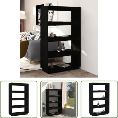 Produktbild von The Living Store Bücherregal/Raumteiler Schwarz 80x35x135 cm Massivholz Kiefer