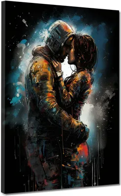 Produktbild von Astronaut mit Frau Pop Art KunstdruckLeinwandbild Wandbild XL Wanddeko: 75x100x2cm