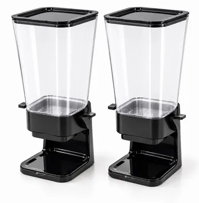 Imagen del producto de Relaxdays, dispensador de cereales, juego de 2 unidades, capacidad de 5,5 litros cada uno, ideal para cereales, copos de maíz, frutos secos y dulces. Fabricado en plástico, color negro, Imagen generada por IA