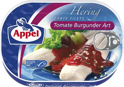 Produktbild von Appel Heringfilets Tomate Burgunder Art mit feiner Rotwein Note 200g