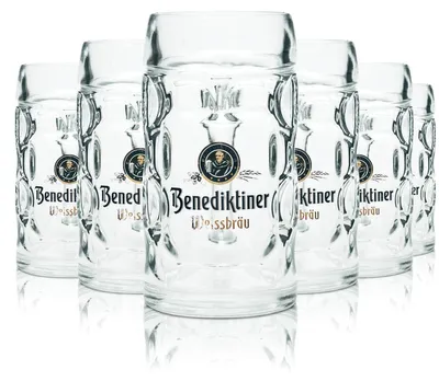 Produktbild von 6x Benediktiner Weissbräu Bier Glas 0,5l Krug Isar Seidel Henkel Gläser Krüge