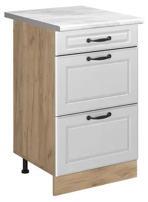 Produktbild von Küchenunterschrank Vicco R-Line Weiß Landhaus/Goldkraft Eiche 50 cm Arbeitsplatte Marmor, Model 69967