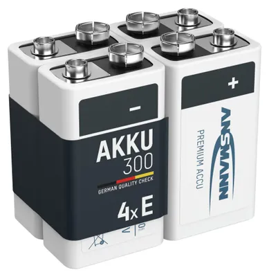 Produktbild von ANSMANN Akku 9V 300mAh E-Block NiMH 1,2V – 1000x wiederaufladbar (4 Stück)