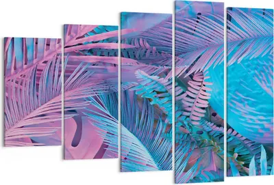 Produktbild von Bild auf Leinwand - Leinwandbild - 5 Teile - Blätter Rosa Blau - 150x100cm - Wand Bild - Wanddeko - Wandbilder - Leinwanddruck - Bilder - Wanddekoration - Leinwand bilder - Wandbild - EG150x100-4401