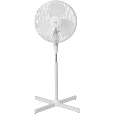 A white pedestal fan is shown against a white background.