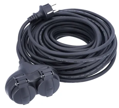 Imagen del producto de Cable de extensión as-Schwabe para exteriores, 20 metros, cable de extensión de goma, con 2 enchufes Schuko, color negro, grado de protección IP44
