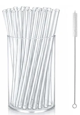 Glasstrohhalme 20er Set mit Reinigungsbürste, 21,5 cm