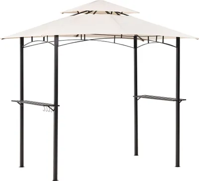 Produktbild von BELIANI Überdachung aus Metallrahmen mit Haken und Regalen Gartenpavillon Beige Stoff Schwarz Stahl 240 x 148 cm