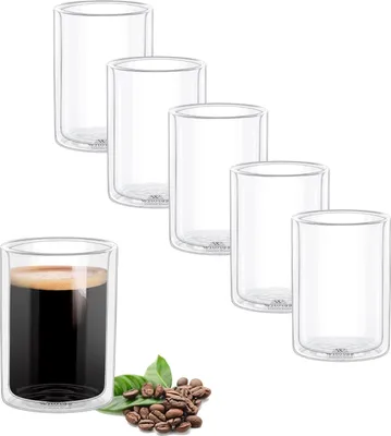 Produktbild von Wilmax Thermogläser | 6er Set | 100 ml | Doppelwandig | Für Wasser, Tee, Kaffee, Cocktails | Für heiße und kalte Getränke